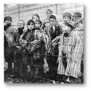 children prisoners of a concentration camp behind barbed wire fence