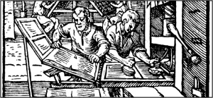 Johannes Gutenberg invented the printing press and independently developed a movable type system ca. 1450.
