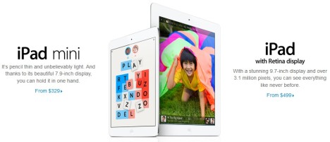 iPad mini and iPad with Retina display, retrieved from the Apple Store 7.11.13.